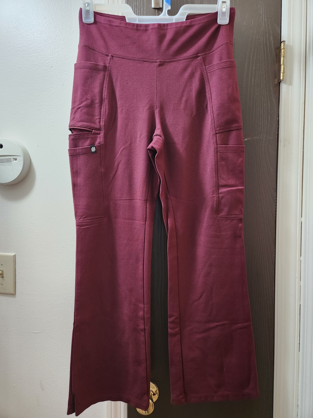 Jaanuu Women's Perri Burgundy Cargo Flare Yoga Style Scrub Pants